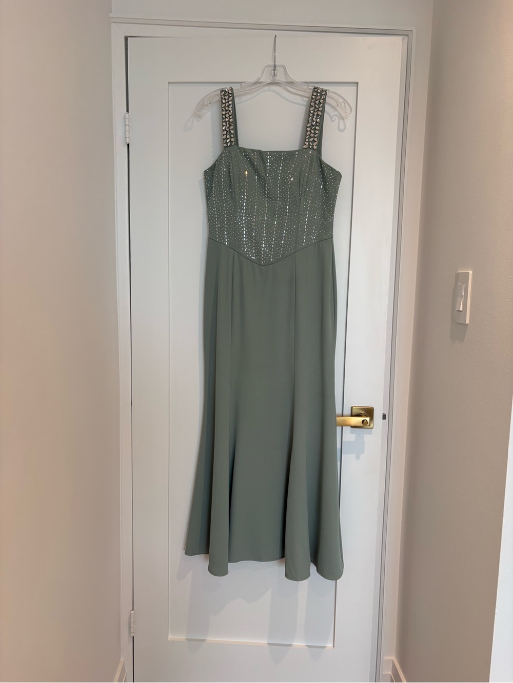 Embellished Sage Green Evening Dress
